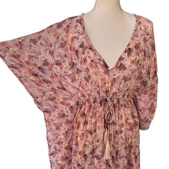 Rujuta Sheth Anthropologie Pink Shell Print Maxi Dress Cinch Drawstring Waist OS - Picture 5 of 13
